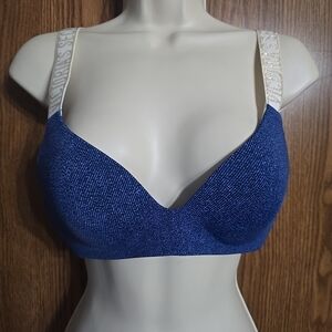 Victoria's Secret,Blue Denim Print T-SHIRT WIRELESS Bra, Sz 34B,